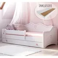 Produktbild: Mädchenbett Kinderbett Jugendbett 80x160 mit Matratze Rausfallschutz & Schublade | Prinzessin Kinder Sofa Couch Bett umbaubar weiß rosa - Weiß