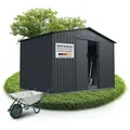 Produktbild: Juskys Gartenhaus XL, BxT: 280x196 cm, mit Satteldach, Schiebetür, Fundamentrahmen & 9 m3 grau 280 cm x 196 cm