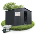 Produktbild: Juskys Geräteschuppen Metall XL – Gartenhaus & Gerätehaus mit Schiebetür, Fundamentrahmen & Schloss, wetterfester Gartenschrank zur Aufbewahrung – Dunkelgrau