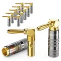 Produktbild: deleyCON 12 Stück Bananenstecker Set 90° Gewinkelt - Vergoldet Schraubbar für Lautsprecherkabel Boxenkabel 0,75 mm - 4,5 mm & z. B. HiFi Heimkino Receiver