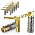 Produktbild: 12 Bananenstecker 90° gewinkelt Vergoldet Lautsprecherkabel Stecker 0,75mm-4,5mm