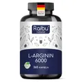 Produktbild: L-Arginin Kapseln Hochdosiert - 365 Vegane Kapseln - 6000 mg pflanzliches L A...