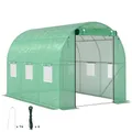 Produktbild: Outsunny Gewächshaus 200x300x200cm Foliengewächshaus Tomatenhaus mit Tür, 6 Fenster, Folientunnel aus verzinktem Stahl, 170g/m² PE, stabiles pflanztunnel, Treibhaus inkl. Erdanker & Seilen, Grün