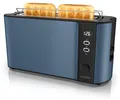 Produktbild: Arendo Toaster 2 Scheiben, Langschlitztoaster, Langschlitz, Edelstahl, 1000W, Display mit Restzeitanzeige, Brötchenaufsatz, Defrost Funktion, Wärmeisolierendes Gehäuse, blau