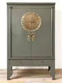 Produktbild: OPIUM OUTLET Chinesischer Hochzeitsschrank asiatischer Kleider-Schrank China Kommode Vintage Shabby orientalisch Oliv-grün