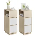 Produktbild: VASAGLE Kailyn Kollektion - Nachttisch 2er Set, schmal, Beistelltisch 2 Schubladen, offenes Fach nach Links oder rechts flexibel montierbar, Schlafzimmer Wohnzimmer, naturbeige-wolkenweiß LET856N01