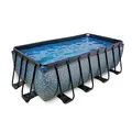 Produktbild: EXIT Toys Stone Pool - 400x200x122cm - Großer, Rechteckiger Rahmenpool mit Sandfilterpumpe - Extra tiefer Pool - Starker Rahmen - Inklusive Poolleiter - Einzigartiges Design - Grau