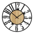 Produktbild: K&L Wall Art große MDF Holz Wanduhr XL Industrielle Metalluhr Vintage Wohnzimmeruhr lautlos Quartz Uhrwerk ohne Tick-Geräusche (Ahorn Holzoptik, Ø 50cm)