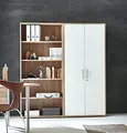 Produktbild: Schrankwand Office Edition abschliessbarer Aktenschrank Büroschrank Büromöbel Regal in Eiche Sonoma/Weiß Hochglanz (Set 1 Hoch)