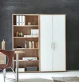 Produktbild: abschließbare Regalwand/Schrankwand Set 1 hoch Eiche Sonoma/Weiß Hochglanz