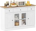 Produktbild: COSTWAY Sideboard, 140 cm, Küchenschrank mit 3 Schubladen, 2 Glastüren&verstellbaren Regalen, Buffetschrank Küchenbuffet Landhausstil, Holz Weiß