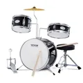 Produktbild: VEVOR Schlagzeugset, 3-teilig, Drum-Set mit verstellbarem Thron-Becken-Pedal, Zwei Paar Drumsticks, ca. 20 cm Tom Drum, ca. 25 cm Snare Drum, ca. 36 cm Bass Drum, Schlagzeugset für Kinder, schwarz