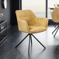 Produktbild: riess-ambiente Drehbarer Stuhl VERONA senfgelb Strukturstoff mit Armlehne Metallbeine schwarz Drehstuhl Esszimmerstuhl Konferenzstuhl
