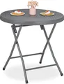 Produktbild: Relaxdays Gartentisch, klappbar, HxD: 74 x 80 cm, Rattanoptik, Kunststoff & Stahl, wetterfest, runder Balkontisch, grau