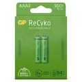 Produktbild: GP ReCyko Akku AAA 950mAh NiMH | 2 Stück Batterien AAA wiederaufladbar 1,2V, vorgeladen Ready2use | Hohe Leistung und vielfach wiederverwendbar, plastikfreie Verpackung
