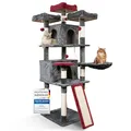 Produktbild: Foxdevil by xonic® Stabiler Katzenkratzbaum für Katzen [169 cm] – Katzenbaum XXL & Katzenbaum Groß mit Aussichtsplattformen, Liegemulde, Kuschelhöhlen – Kratzbaum Katzen Stabil – Cat Tree - Grau/Rot