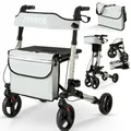 Produktbild: AREBOS Leichtgewicht Rollator Aluminium | Faltbarer Reiserollator 6-fach höhenverstellbar | mit Stockhalter & Einkaufstasche | Gehhilfe Grau