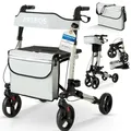 Produktbild: Arebos Leichtgewicht Rollator Aluminium | Reiserollator 6-fach höhenverstellbar | Faltbar | Inkl.Stockhalter und abnehmbare Einkaufstasche | Gehwagen Laufhilfe Gehhilfe mit Feststellfunktion | Grau