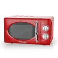 Produktbild: Orbegozo MI2020 - Mikrowelle mit 20 Liter Kapazität, 6 Leistungsstufen, Timer bis zu 30 Minuten, Vintage-Design, 700 W, Stahl, Rot
