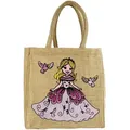 Produktbild: Domelo Kinder Handtasche Mädchen Jute Tasche klein Schultertasche mit Prinzessin - Beige/Bunt