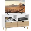 Produktbild: HOMCOM TV Schrank Lowboard mit 2 Ablage, Schublade, 99 cm lang Fernsehtisch für Fernseher, TV Board für Wohnzimmer, Weiß, 99 x 39 x 58,3 cm