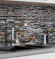Produktbild: MyMaxxi Küchenrückwand Folie selbstklebend matt Versteift - einfache Montage ohne Bohren - Motiv Mauer 01-60cm hoch - Spritzschutz Küche Klebefolie - Mauerziegel Steine 80 x 60cm