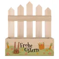 Produktbild: Herz & Heim® Oster Pflanzkorb aus Holz „Frohe Ostern“ – Dekorativer Geschenkkorb & Pflanzkiste – Oster Geschenkbox für Blumen & Osterkörbchen – 3 Varianten (Zaun (23 × 27 × 10,5 cm))