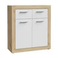 Produktbild: Kommode Sideboard 2 Türen 2 Schubladen Artisan Eiche Dekor Weiß matt 84 x 92 cm