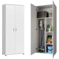 Produktbild: Mehrzweckschrank 75 cm breit mit Einlegeböden 75x35x184 cm (BxTxH) Weiß, mit 2 Einlegeböden und Fach für Staubsauger - Weiß