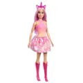 Produktbild: Barbie Einhorn Puppen mit bunten Fantasiehaaren, Outfits mit Farbverlauf und Fantasy-Accessoires rund um das Thema Einhorn, HRR13