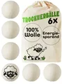 Produktbild: Praknu Trocknerball Trocknerbälle Wolle für Wäschetrockner 6er Set - Flauschige Wäsche (Set, 6-St., 6 Bälle inkl. Jute Beutel für platzsparende Aufbewahrung), 100 % Öko Schafwolle - Verkürzt Trocknungszeit - Energiesparend