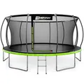 Produktbild: Hop-Sport Trampolin Outdoor - Ø 244/305/366/427/488 cm - Trampolin mit innenliegenden Sicherheitsnetz, gebogenen Netzstangen und Sicherheitszertifikaten - Komplettset mit Leiter Randabdeckung (488 cm)