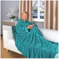 Produktbild: Wohndecke flauschige, tragbare Kuscheldecke mit Ärmeln und Fußtasche 180x150 cm, Gräfenstayn, warme Ärmeldecke - TV Decke zum Anziehen - 180x150cm türkis blau 180 cm x 150 cm