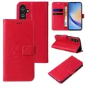 Produktbild: LBH Handy Hülle für Samsung Galaxy A15 / A15 5G Case Handytasche Schmetterling Blumen Flower Standfunktion Schutzhülle Magnet Rundum Schutz 360 Grad Flipcase Cover Rot