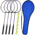 Produktbild: KH Federball Set Badminton Schläger Set of 2 oder 4 für Erwachsene Kinder, Schläger, Federbälle und Tragetasche im Lieferumfang