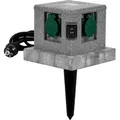 Produktbild: Grafner Gartensteckdose in Steinoptik mit Dämmerungssensor ON/AUTO, 4 Steckdosen, 3680W / 16A, 3 Meter Zuleitung mit Stecker, eckig, Energiesäule...