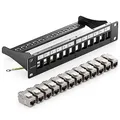 Produktbild: deleyCON 12 Port CAT7 Patchpanel SET Patchfeld Verteilerfeld Modular 1 HE 10