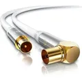 Produktbild: Primewire Antennenkabel gewinkelt - Koaxialkabel - Koax Kupplung 90° Winkel zu Stecker gerade - HDTV 75 Ohm - weiß - 10 m