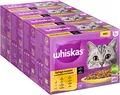 Produktbild: Whiskas 1+ Katzenfutter Geflügel Auswahl in Sauce, 12x85g (4 Packungen) – Hochwertiges Nassfutter für ausgewachsene Katzen in 48 Portionsbeuteln