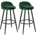 Produktbild: Barhocker 2er Set Barstuhl Hocker Tresenhocker Bistrohocker Designer Hocker Mit Lehne Und Fußstütze Aus Samt & Metall, Dunkelgrün - Woltu
