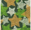 Produktbild: Star Geschenkpapier, Geschenkpapier gestreifte Sterne 70cm x 2m Rolle grün / gold