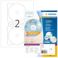 Produktbild: HERMA 4460 CD DVD Etiketten inkl. Zentrierhilfe blickdicht, 100 Blatt, Ø 116 mm MAXI, 2 pro A4 Bogen, 200 Stück, selbstklebend, bedruckbar, matt, blanko Papier Klebeetiketten Aufkleber, weiß