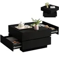 Produktbild: SEEDWAVE Couchtisch mit 360° drehbarer Ober-Tischplatte, 60x60 cm Sofatisch in Schwarz, modern und quadratisch, mit 2 grifflosen Schubladen, Wohnzimmertisch mit Stauraum