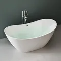 Produktbild: Mai & Mai freistehende Acryl-Badewanne Oval Standbadewanne Weiß inkl. Push-Open Ablaufgarnitur Breite 150cm V502OA