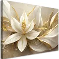 Produktbild: Feeby Leinwand Bilder - Bild Wohnzimmer - Gold Glamour Blumen 3D - 120x80 1tlg - Deko Schlafzimmer Groß - Dekoration Canvas - Gemälde - Modern Wandbilder - Kunstdruck