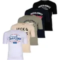 Produktbild: JACK AND JONES JACK&JONES Herren T-Shirt, 5er Pack - JJLEOGRA TEE CREW NECK, Kurzarm, Rundhals, Baumwolle, Logo-Print