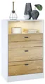 Produktbild: Vladon Kommode Pino V2 (Anrichte, mit 3 Schubladen & 1 offenem Fach mit Beleuchtung), Weiß matt/Eiche Natur (56 x 86,5 x 36 cm)