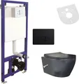 Produktbild: Belvit Spülrandloses Hänge-WC mit Armatur, Deckel, Vorwandelement und Betätigungsplatte Schwarz Matt