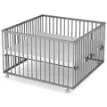 Produktbild: Sämann Laufstall Baby mit Lattenrost und Matratze SleepPlus | stufenlos höhenverstellbar | Laufgitter Premium | Babybett aus Holz | Krabbelgitter (grau, 120x120 cm)