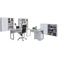 Produktbild: BMG-Möbel Büromöbel-Set Office Edition Set 7, Schreibtisch 2 Schränke und 4 Regale grau / weiß